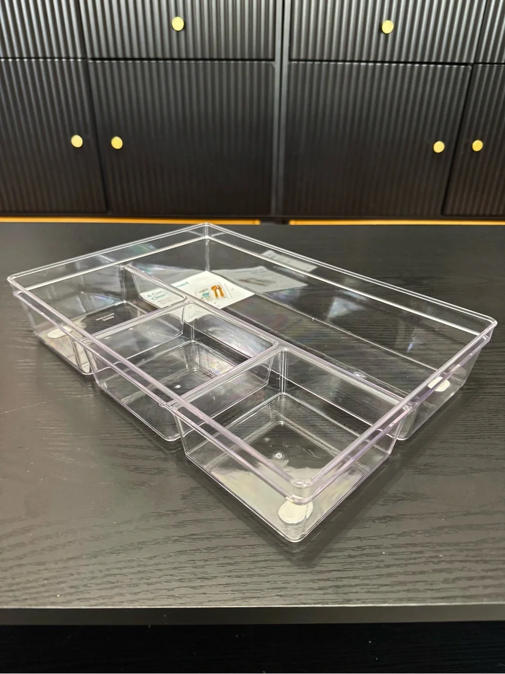 2Pcs Acrylic Clear 4-5 Compartment Utensil Cosmetic Gadget Tray Drawer Organizer